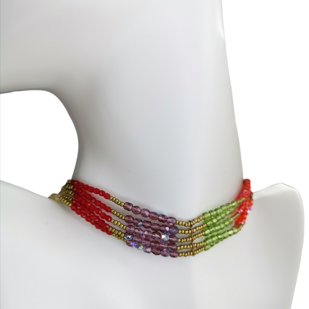 Czech Art Glass beaded choker necklace in Multi Colour